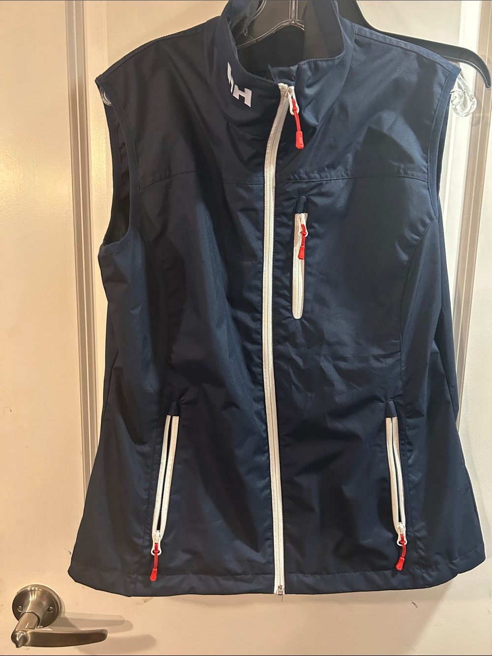 Helly Hansen women Navy Blue Softshell Vest with White Zippers